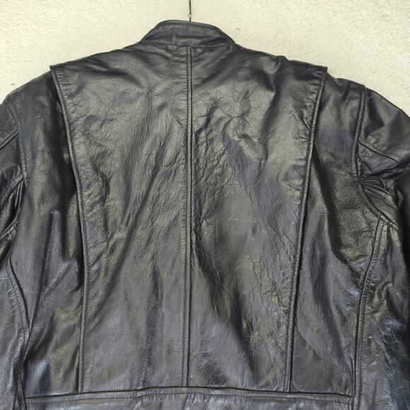 Vintage Unik Black Leather Biker Racing Jacket Cafe Men's 44‎ Quilted Thinsulate - Picture 7 of 13